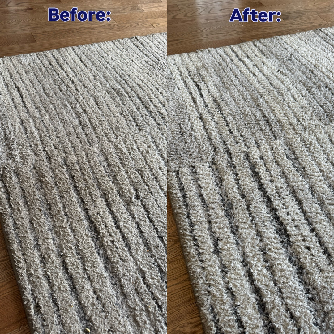 Before and after of a carpet professionally cleaned by ProfondNet